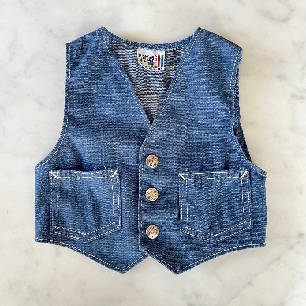 Vintage 70s Baby Toddler Denim Buttoned Pocket Bedazzled Vest / Billy the Kid